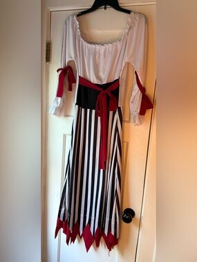 Women’s Pirate-Style, Swashbuckling Striped Dress Costume Cosplay Size L 🏴‍☠️❤️🖤